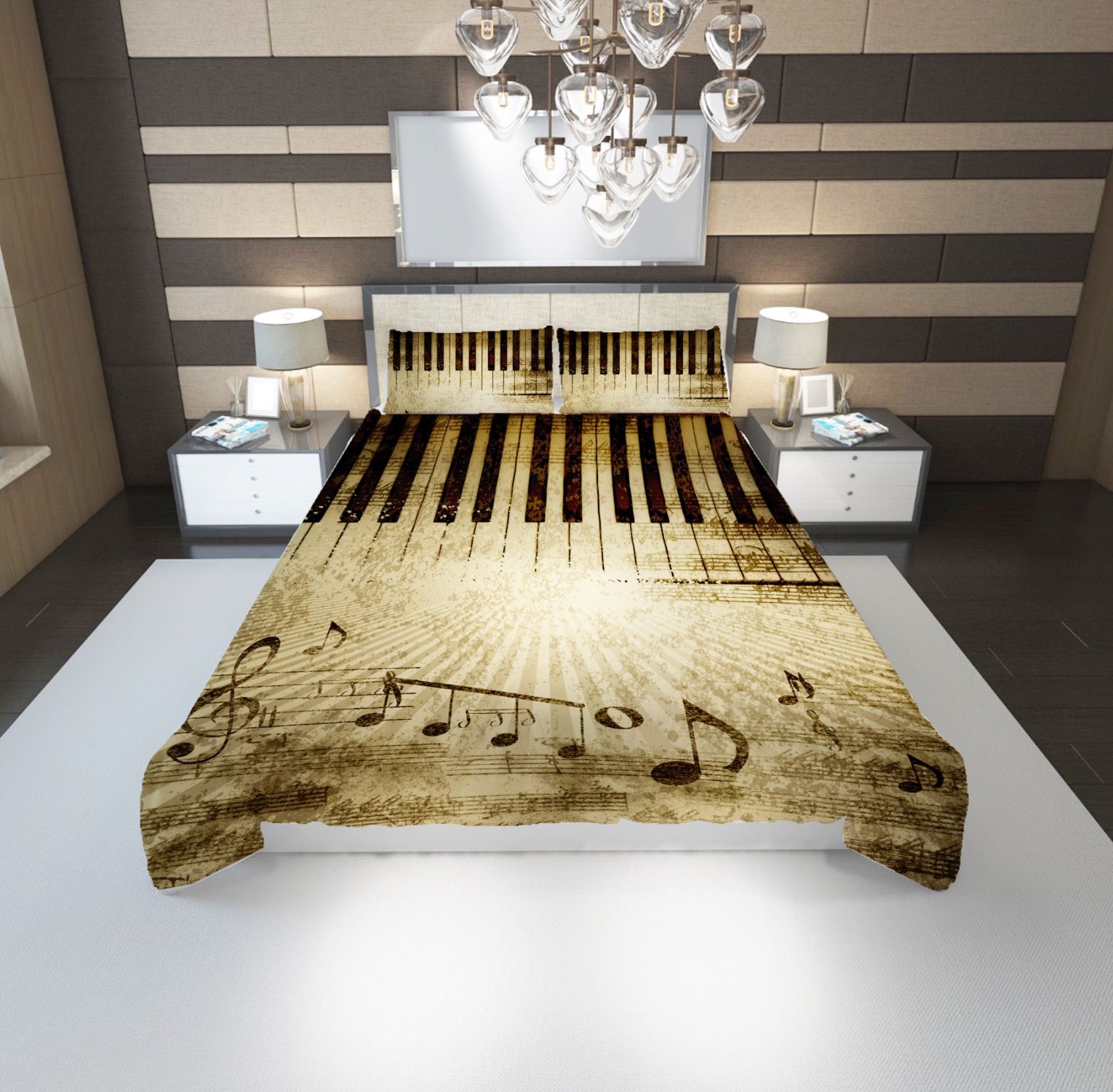 3D müzik temalı çift kişilik yatak örtüsü seti Denizliden Dünyaya